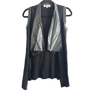 MY TRIBE Ribbed Black High-Low Leather Trim Angora Cashmere Blend Vest Top - S